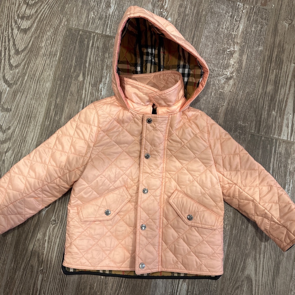 Burberry Monogram Quilted Hooded Barn Jacket Light Pink